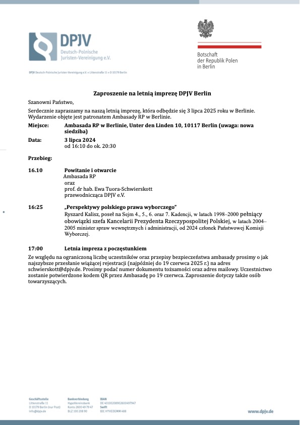 Zaproszenie na letnią imprezę DPJV